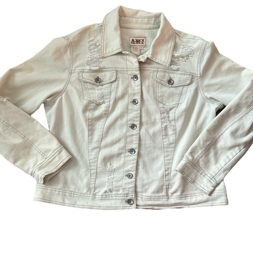 ANI detressed denim jacket size Large-